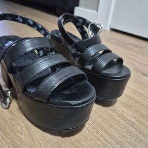 Black Platform Sandals w/ Heart Buckle